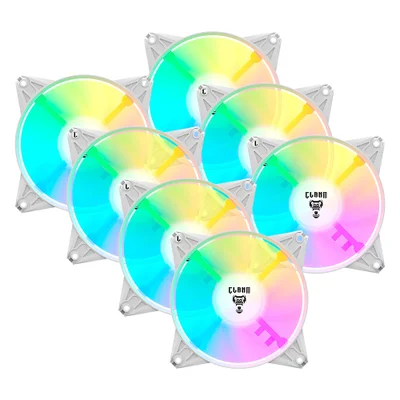 Kit 7 Cooler Fan Branco ARGB 120mm Ventoinha Para Gabinete Eurus Snow RGB 3pin Clanm Gamer