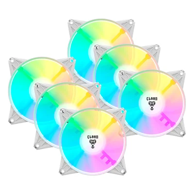 Kit 6 Cooler Fan Branco ARGB 120mm Ventoinha Para Gabinete Eurus Snow RGB 3pin Clanm Gamer