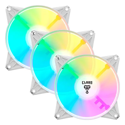 Kit 3 Cooler Fan Branco ARGB 120mm Ventoinha Para Gabinete Eurus Snow RGB 3pin Clanm Gamer