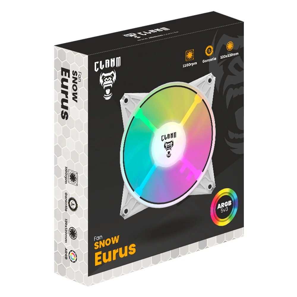 Kit 3 Cooler Fan Branco ARGB 120mm Ventoinha Para Gabinete Eurus Snow RGB 3pin Clanm Gamer 7