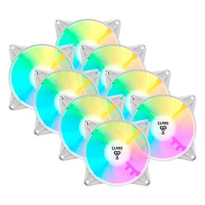 Kit 8 Cooler Fan Branco ARGB 120mm Ventoinha Para Gabinete Eurus Snow RGB 3pin Clanm Gamer
