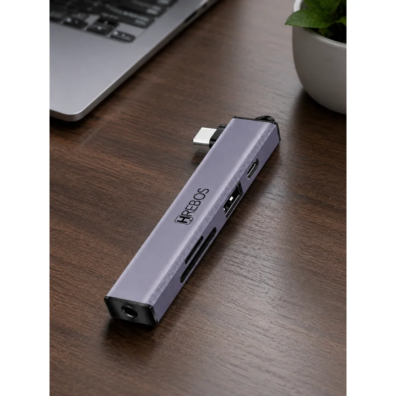 Imagem 4 de 5 do produto Hrebos Premium Neohub Adaptador Hub Tipo C De 6 Portas Ad-240c | Hub Usb Multifuncional | Alta Velocidade