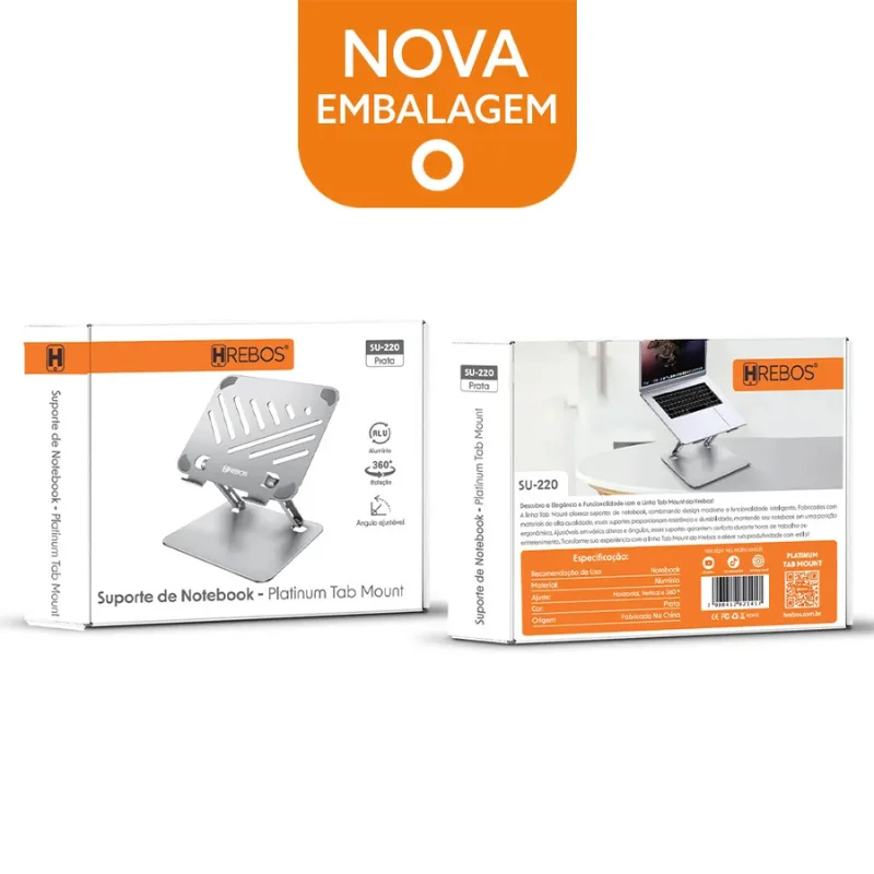 Imagem 5 de 5 do produto Hrebos Premium Suporte Para Notebook Platinum Tab Mount Su-220 | Rotação 360° | Base Com Fixação | Alumínio Premium