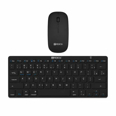 Kit Teclado E Mouse Bluetooth Sem Fio Hrebos If-751 Preto Compatível Com Mac Ios Android WINDOWS Recarregável Slim Premi
