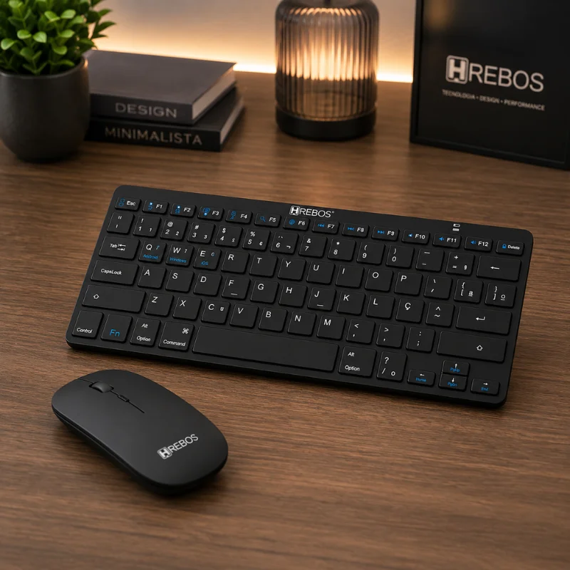 Imagem 2 de 5 do produto Kit Teclado E Mouse Bluetooth Sem Fio Hrebos If-751 Preto Compatível Com Mac Ios Android WINDOWS Recarregável Slim Premi