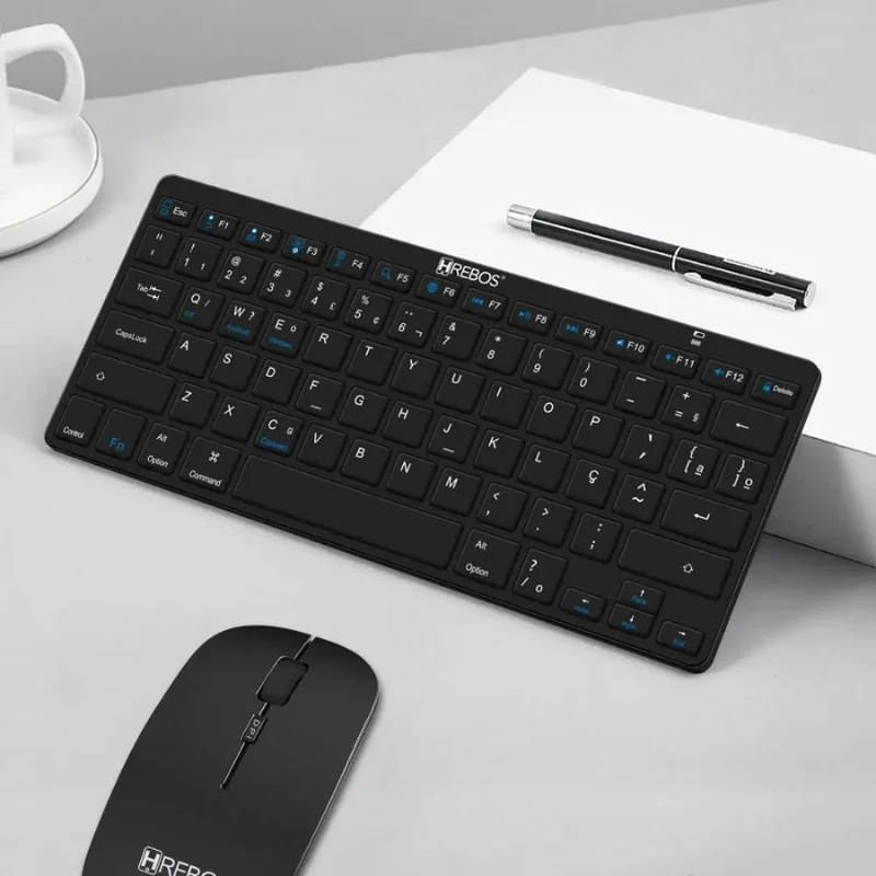 Imagem 4 de 5 do produto Kit Teclado E Mouse Bluetooth Sem Fio Hrebos If-751 Preto Compatível Com Mac Ios Android WINDOWS Recarregável Slim Premi