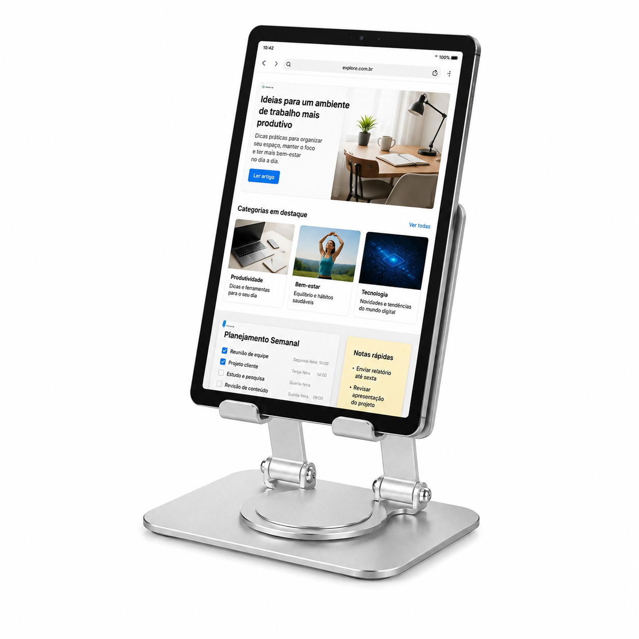 Suporte Ipad Tablet Galaxy Tab Alumínio Universal Giratório Cor:prata