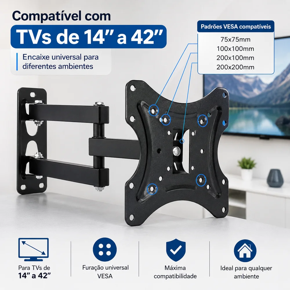 Imagem 5 de 5 do produto Suporte Tv Articulado Parede Longo Braço Regulável 14" A 42" Universal Samsung Lg Tcl E Philco