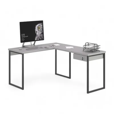 Mesa Home Office Escrivaninha L Industriale Cinza Com Gaveteiro