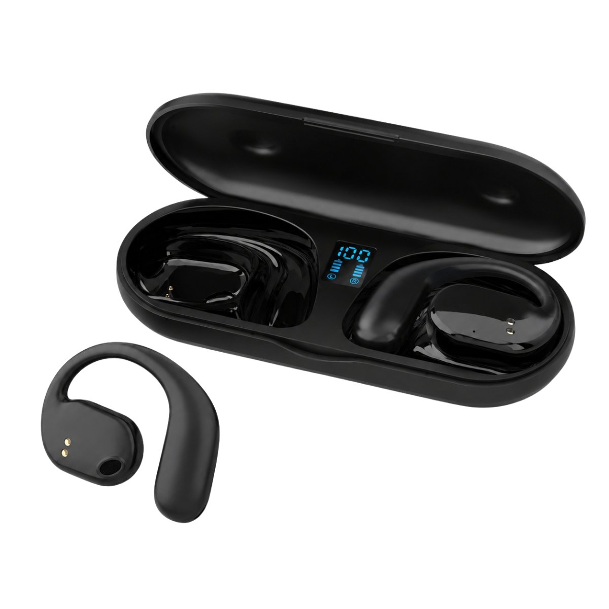 Fone Premium Condução Óssea Preto Case Display Uso Diário