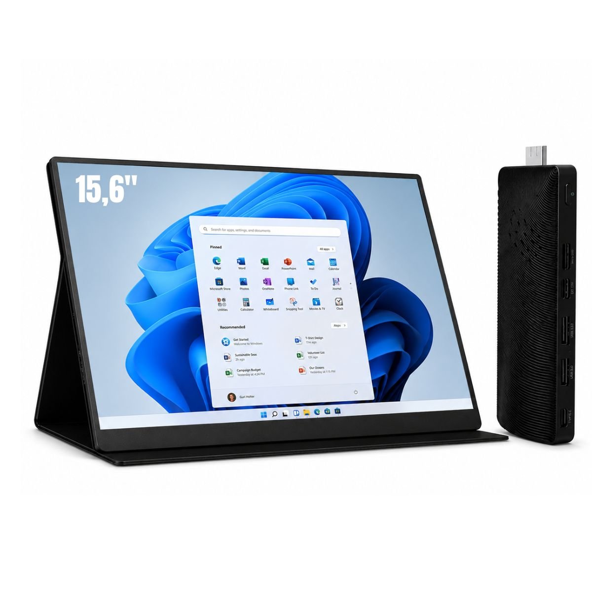 Kit Mini PC com Tela Portatil 15.6” IPS Full HD Aitek Intel J4105 8GB 128GB Windows