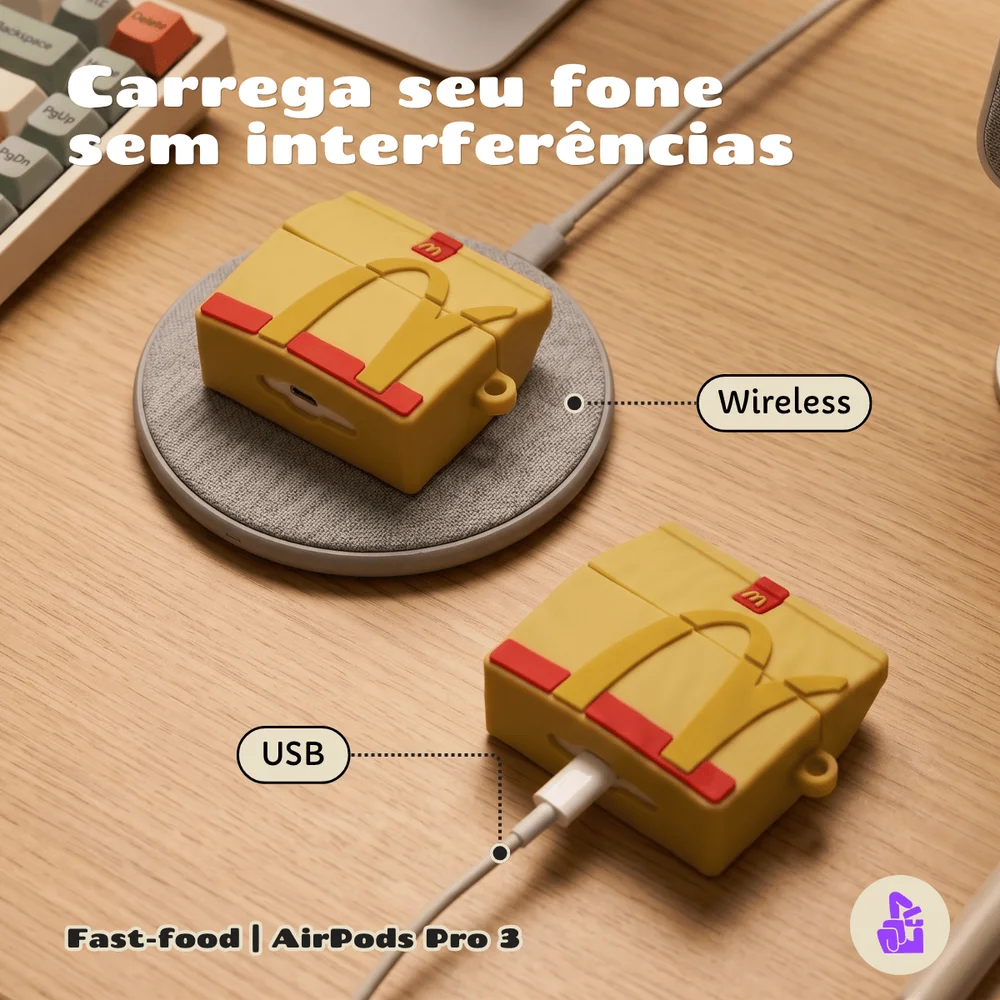 Imagem 3 de 5 do produto Capa Protetora De Silicone Nerdcase Compatível Com Airpods Pro 3, Fast Food