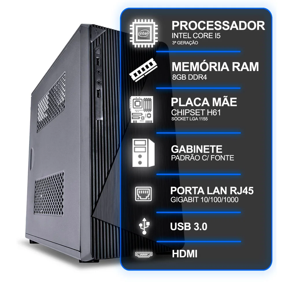 Computador Desktop, Intel Core i5 3ª Geração, 8GB Ram, Sem SSD, Conexões Usb/vga/hdmi/lan/som Computador Desktop, Intel Core i5 3ª Geração, 8GB Ram, Sem SSD, Conexões Usb/vga/hdmi/lan/som