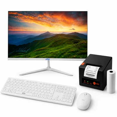 Kit PDV Computador All In One AIO 19 i5 8GB SSD 256GB Branco + Impressora Térmica 80mm USB e  Teclado Mouse sem fio