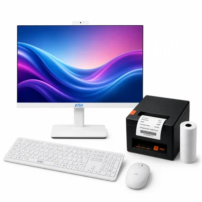 Kit Pdv Computador  Aio-24122w Pro Mkii+ Kit Teclado E Mouse Branco+ Impressora Térmica 80mm Usb