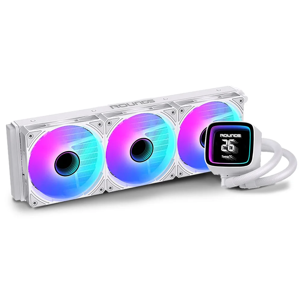 Imagem 2 de 5 do produto Water Cooler Round5 Boreah White ARGB 360mm Amd/intel Com Display R5-wc-boreah-360w-2254