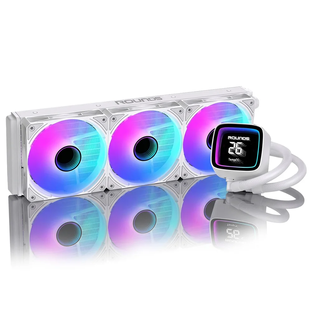 Imagem 3 de 5 do produto Water Cooler Round5 Boreah White ARGB 360mm Amd/intel Com Display R5-wc-boreah-360w-2254