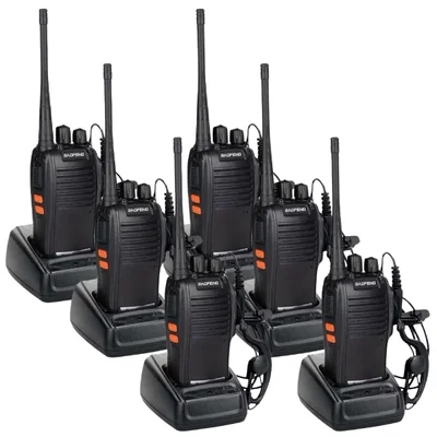 Kit 6 Radio Walk Talk Comunicador C/Fones 16Ch 12km Baofeng 777s Ht Para Construçao Empresas Segurança