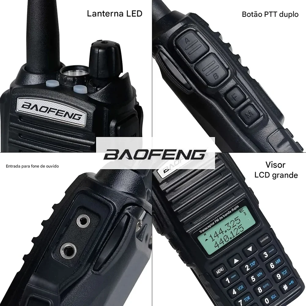 Imagem 2 de 5 do produto Kit 4 Rádios Walk Talk Ht Baofeng Uv-82 Com Fone Segurança Mercados Construções Fazendas Trilhas