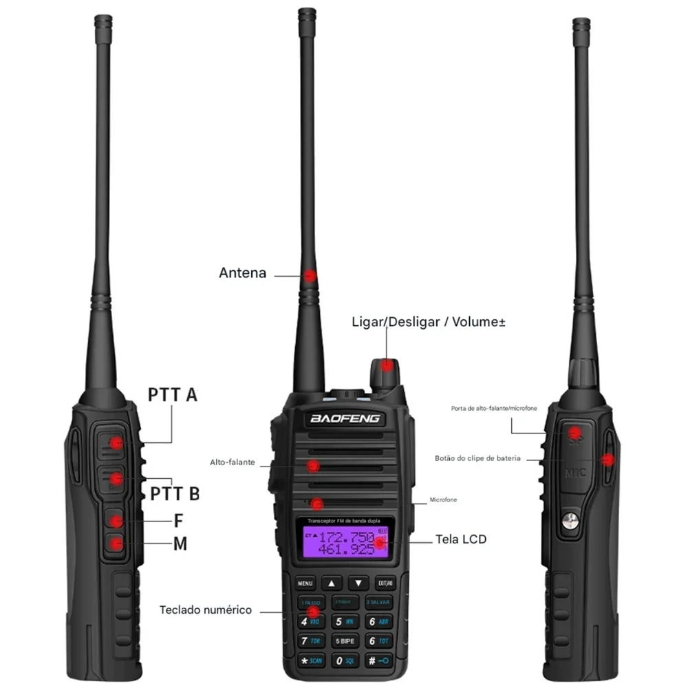 Imagem 5 de 5 do produto Kit 4 Rádios Walk Talk Ht Baofeng Uv-82 Com Fone Segurança Mercados Construções Fazendas Trilhas