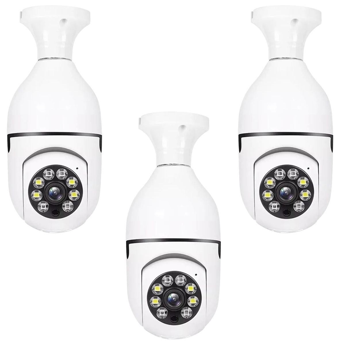 Kit 3 Camera De Segurança Lampada E27 Espia Visao Noturna Audio Alerta No Celular Wife  Full Hd 1080