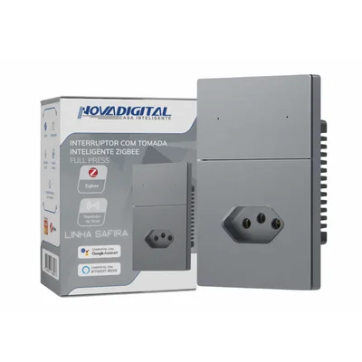 Interruptor Inteligente Zigbee Novadigital 2 Botões Com Tomada Safira Cinza 20a 110-220v Sa-wk-2c