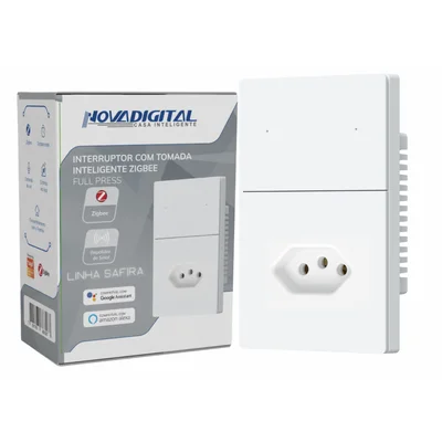 Interruptor Inteligente Zigbee Novadigital 2 Botões Com Tomada Safira Branco 20a 110-220v Sa-wk 2cw