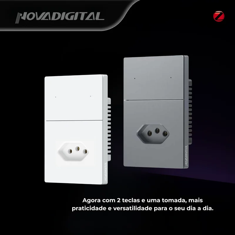 Imagem 2 de 5 do produto Interruptor Inteligente Zigbee Novadigital 2 Botões Com Tomada Safira Branco 20a 110-220v Sa-wk 2cw