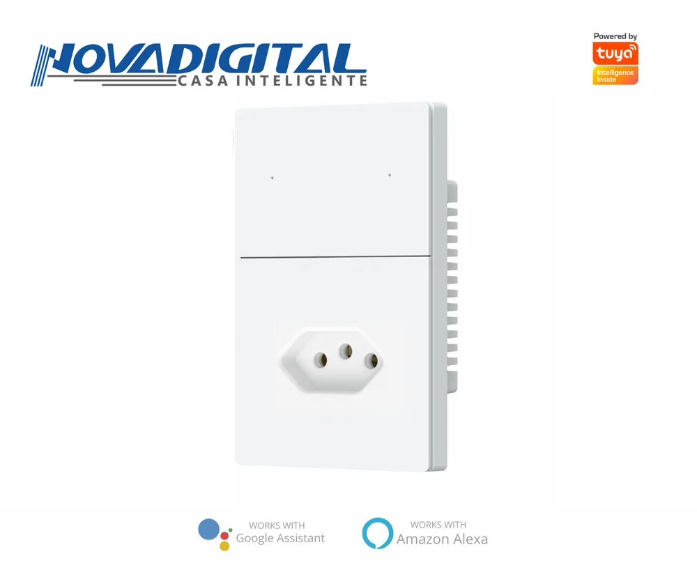 Imagem 3 de 5 do produto Interruptor Inteligente Zigbee Novadigital 2 Botões Com Tomada Safira Branco 20a 110-220v Sa-wk 2cw