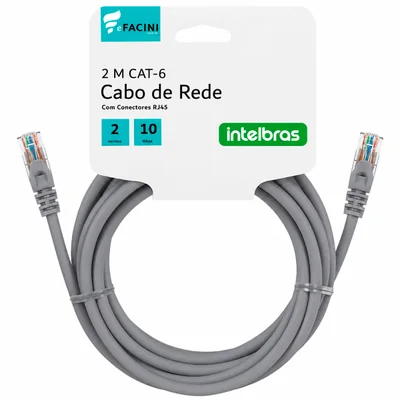 Cabo De Rede Efacini Cinza Cat6 Intelbras 100% Cobre, Anatel 2 Metros
