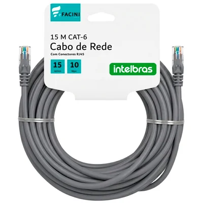 Cabo De Rede Efacini Cinza Cat6 Intelbras 100% Cobre, Anatel 15 Metros