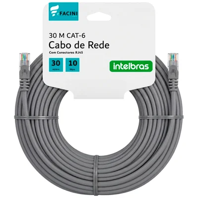 Cabo De Rede Efacini Cinza Cat6 Intelbras 100% Cobre, Anatel 30 Metros