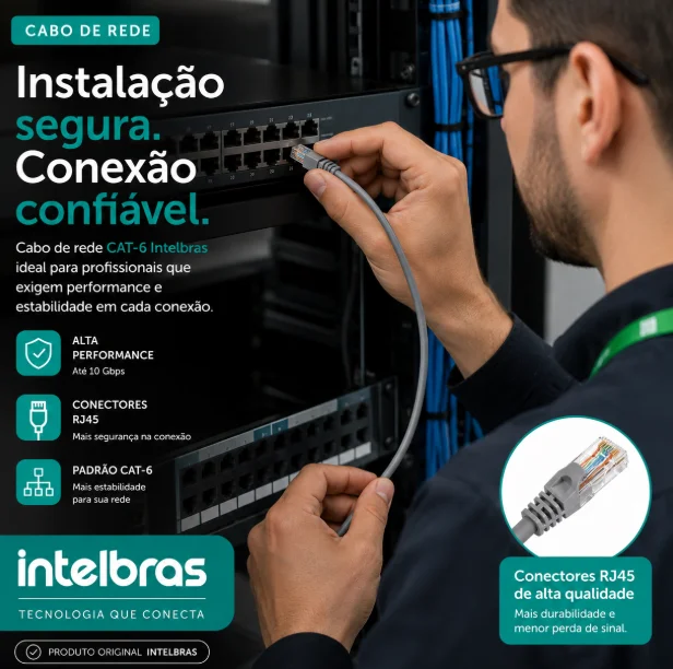 Imagem 3 de 5 do produto Cabo De Rede Efacini Cinza Cat6 Intelbras 100% Cobre, Anatel 30 Metros