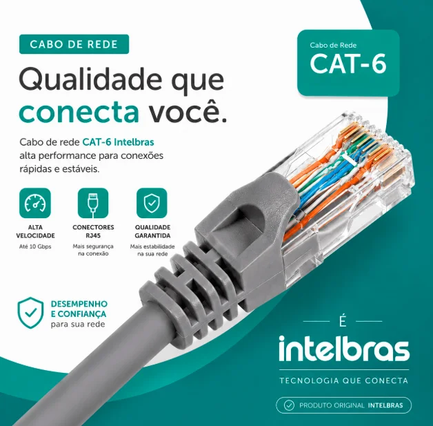 Imagem 5 de 5 do produto Cabo De Rede Efacini Cinza Cat6 Intelbras 100% Cobre, Anatel 30 Metros
