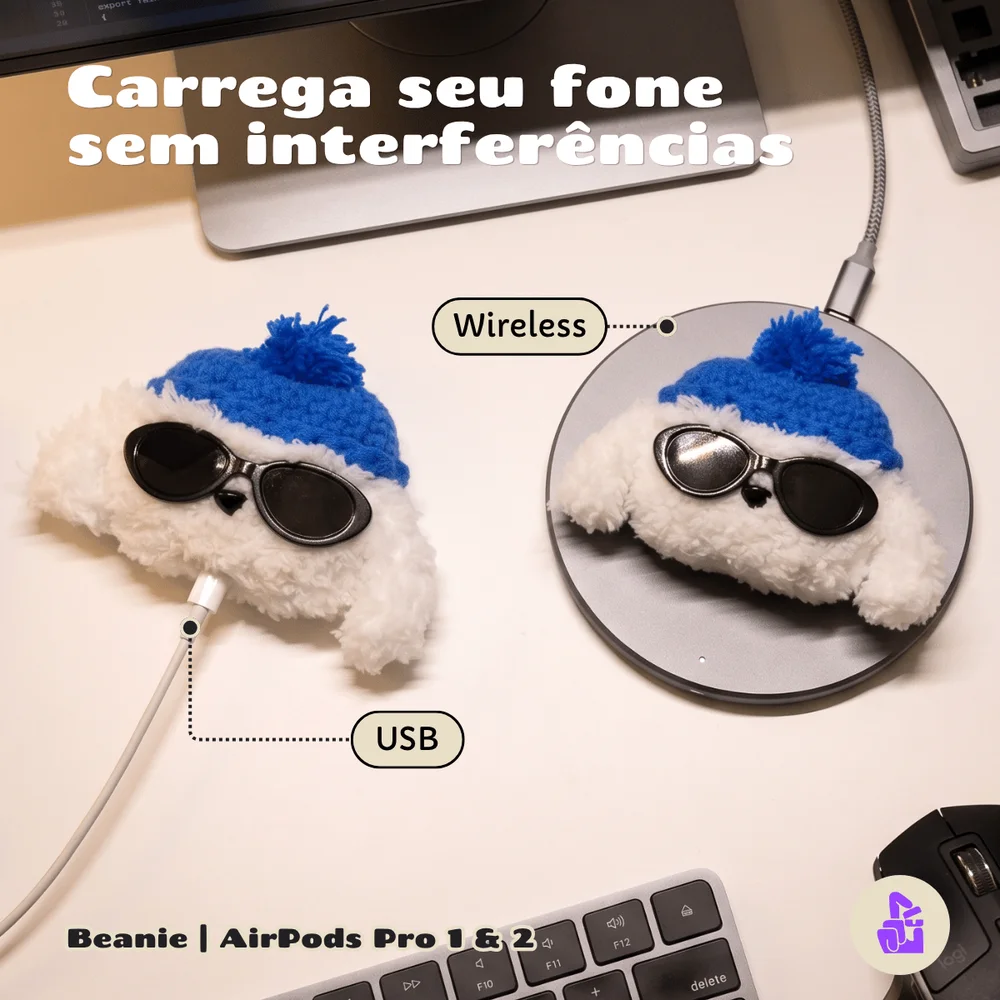 Imagem 5 de 5 do produto Capa De Pelúcia Nerdcase Compatível Com Airpods Pro 3, Cachorro Beanie