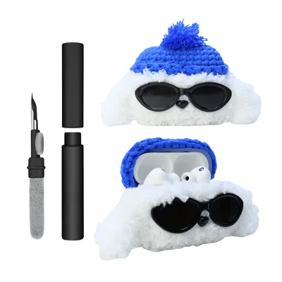 Kit Limpador Para Fones E Capa De Pelúcia Nerdcase Compatível Com Airpods Pro 1 E 2, Cachorro Beanie