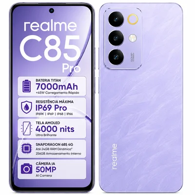 Celular Realme C85 Pro 256gb 4g Dual Chip 24gb Ram Dinâmica Tela AmoLED 120hz 7000mah Nfc Ip69 Snapdragon - Lilás