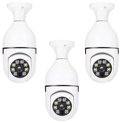 Kit 3 Camera De Segurança Lampada E27 Espia Visao Noturna Audio Alerta No Celular Wife  Full Hd 1080