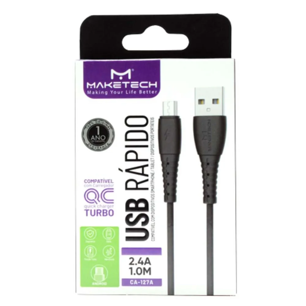 Imagem 4 de 4 do produto Cabo Micro Usb Ca-127a Emborrachado 1m Preto Maketech