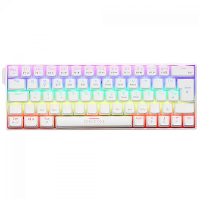 Teclado Mecânico Gamer Force One Atlas 60, RGB, Wireless, Abnt2, Layout 60%, Branco