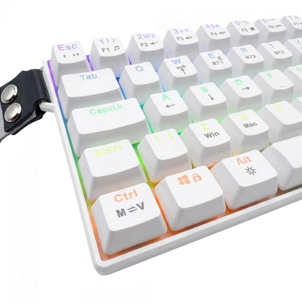 Imagem 2 de 3 do produto Teclado Mecânico Gamer Force One Atlas 60, RGB, Wireless, Abnt2, Layout 60%, Branco