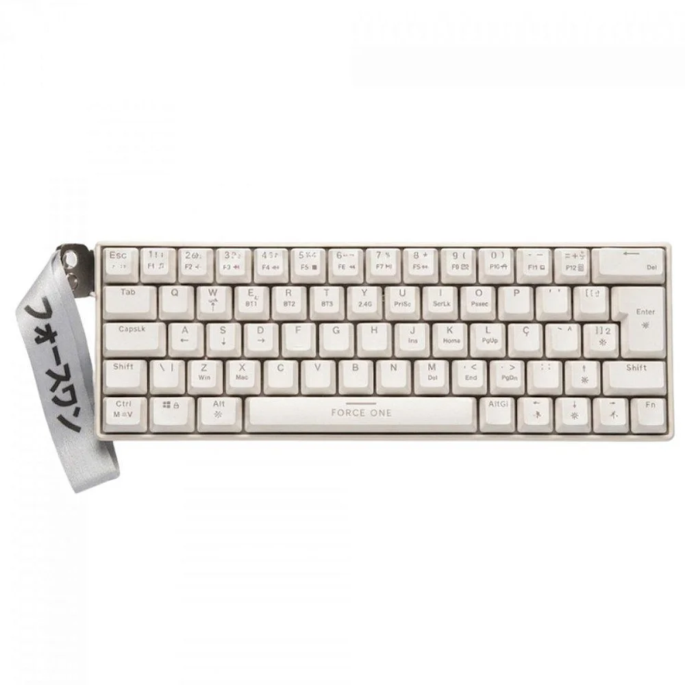 Imagem 3 de 3 do produto Teclado Mecânico Gamer Force One Atlas 60, RGB, Wireless, Abnt2, Layout 60%, Branco