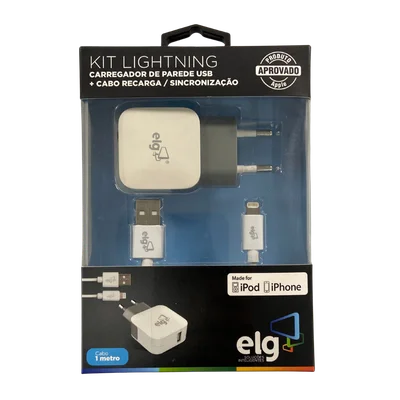 Kit Carregador De Parede Elg Kt810wc 5v Usb + Cabo Branco