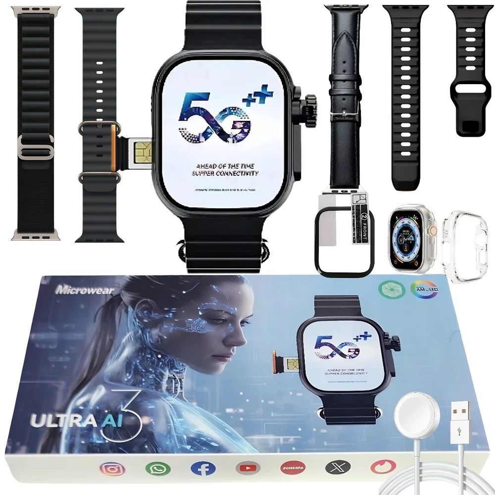 Smartwatch 5g Ultra 3 Ai 16 GB Serie 10 Chip 7 Pulseiras Câmera Baixa Apps Responde Whatzz Preto 6