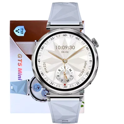Relógio Feminino Smartwatch Gt5 Mini AmoLED Gps Whatsap Android Ios Bluetooth Prata