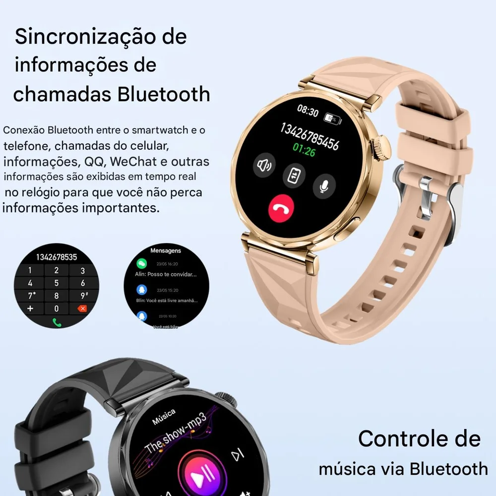 Imagem 2 de 5 do produto Relógio Feminino Smartwatch Gt5 Mini AmoLED Gps Whatsap Android Ios Bluetooth Prata