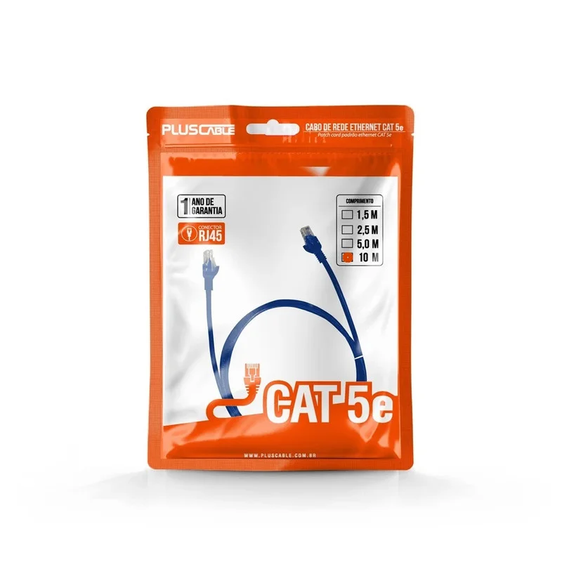 Imagem 1 de 2 do produto Cabo Rede Patch Cord Cat5 10mts Pluscable Azul