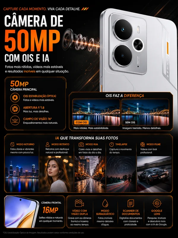 Imagem 3 de 5 do produto Realme 14 5g 256gb 8GB Ram Snapdragon 6 Gen 4 Tela AmoLED 120hz 6000mah Nfc Ip69 Dual Sim - Prata