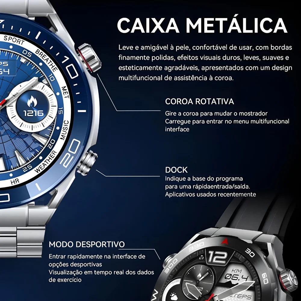 Imagem 2 de 5 do produto Smartwatch Hw5 Max Relógio Inteligente 3 Pulseiras Nfc Bluetooth Faz Chamadas Troca Foto Pulseira Smart Watch Masculino