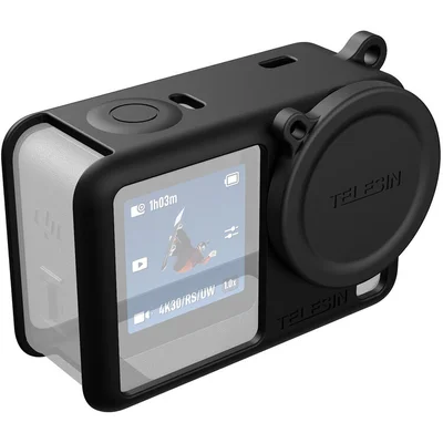 Capa De Silicone Com Tampa De Lente Para Dji Osmo Action 6 - Telesin Cor:preto